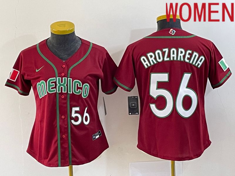 Women 2023 World Cub Mexico 56 Arozarena Red Nike MLB Jersey6